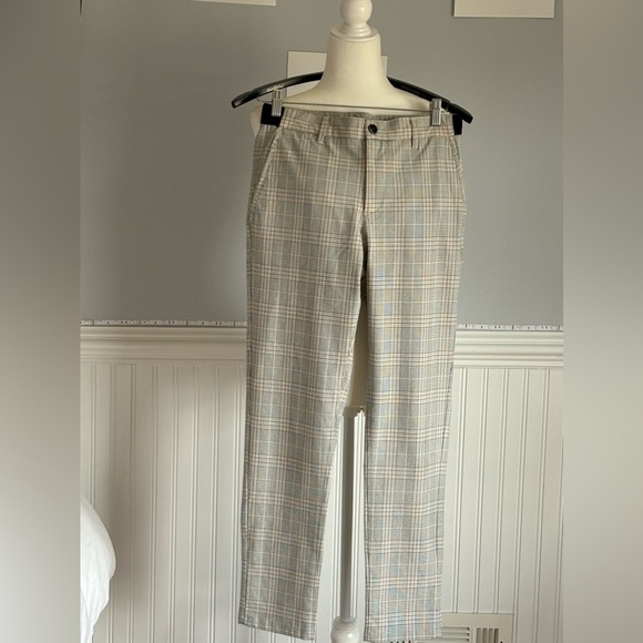 🔥Zara Man Skinny Stretch Plaid Driver Pants Size Small Lightly Used Tan/Brown - Picture 2 of 6